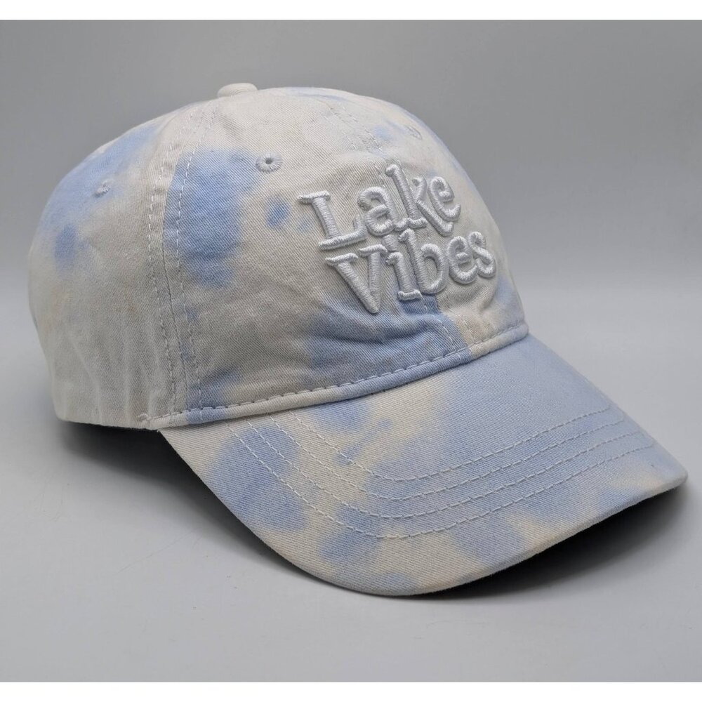 Time And Tru Lake Vibes Tie Dye Clouds Strap Back Baseball Hat Cap Blue White
